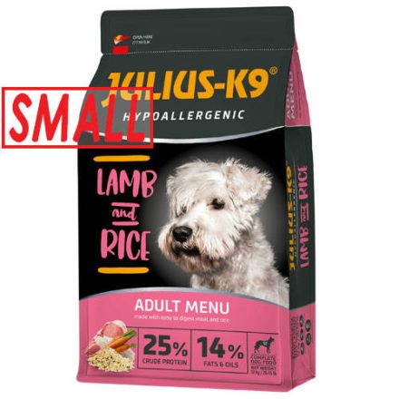 JULIUS K-9 Adult Hypoallergenic (bárány,rizs) SMALL száraztáp - Ételallergiás felnőtt, kistestűkutyák részére (12kg)